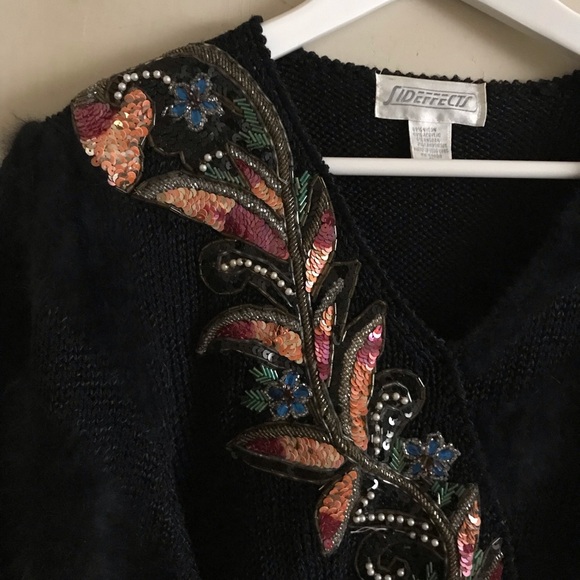 Vintage Black Angora and Lambswool Beaded Sweater - Picture 2 of 13